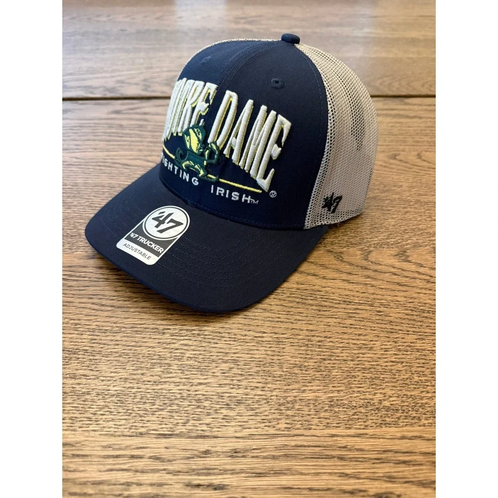 47 Brand Notre Dame Fighting Irish Trucker Hat Navy Blue Tan Snapback NWT